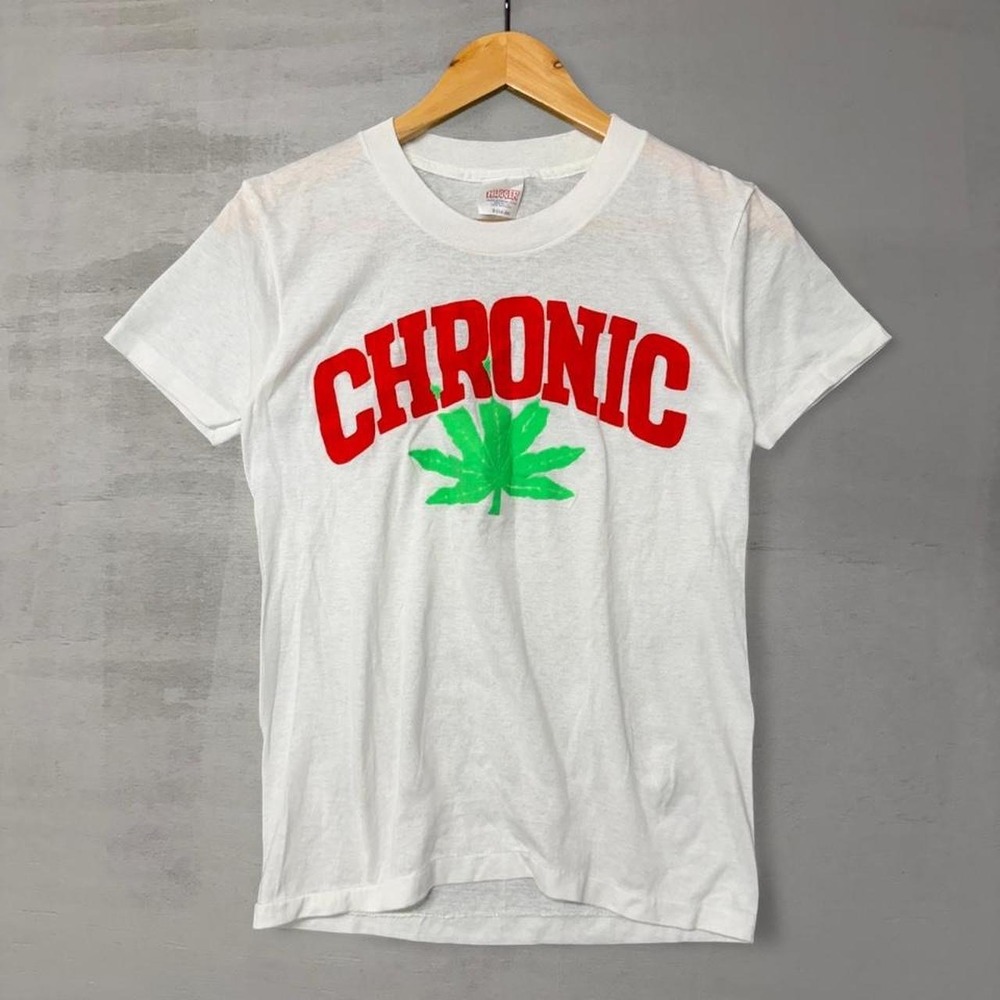 Vintage Chronic Marijuana Graphic T-Shirt White 50/50 Made in USA Weed 80s Small